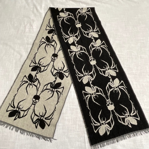 The Kooples Skull-Spider Wool Cotton Unique Rare Scarf 14”x78”Made in Italy - Picture 1 of 10